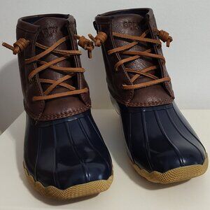 Sperry girl's Saltwater duck boots, navy blue & dark brown, like new cond., 3M